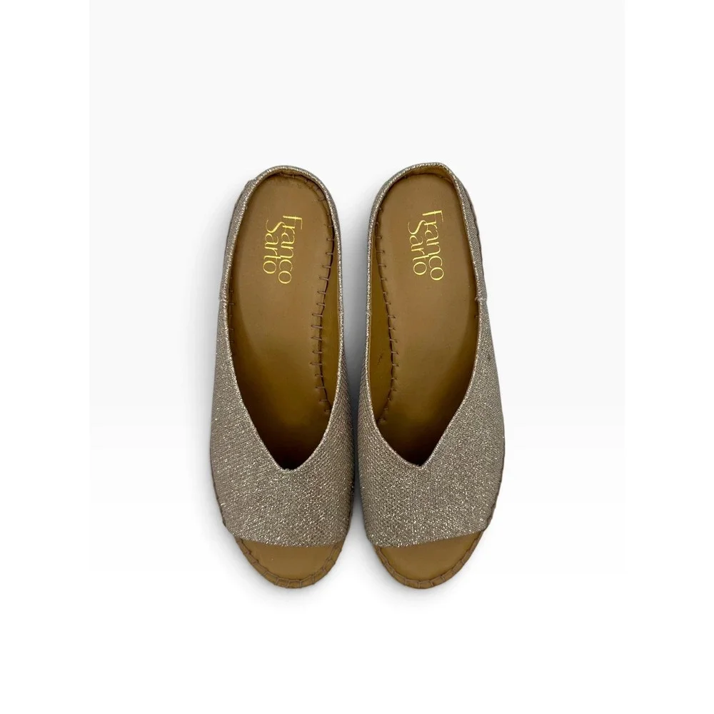 Franco Sarto Pine Womens 8M Champagne Silver Metallic Espadrille Wedge Sandals